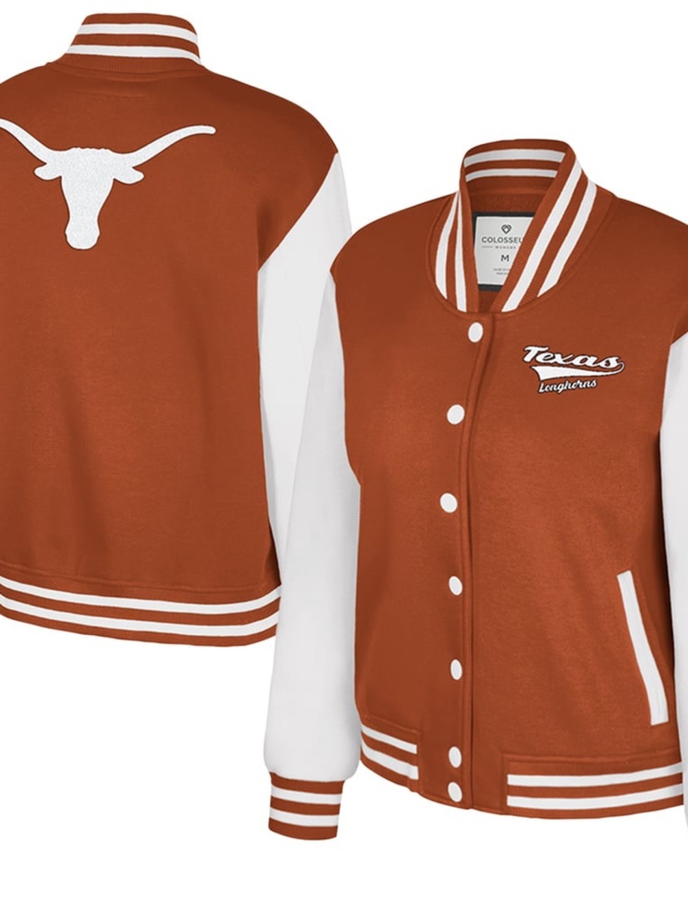 Texas Longhorns Colosseum Women’s Varsity Full Snap Fleece Jacket Medium NWT
